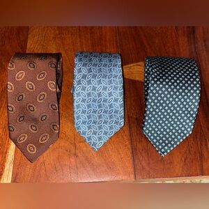 Massimo Bizzocchi Brown & Light Blue & Black Patterned Silk Tie Trio